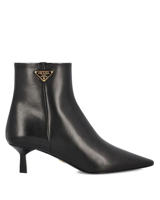 Prada Black Leather Pointed Ankle Boots