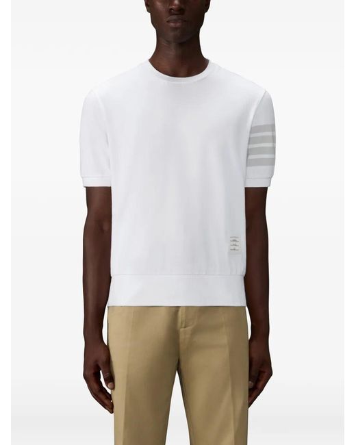 Thom Browne White Cotton Jersey 4-Bar T-Shirt Clothing for men