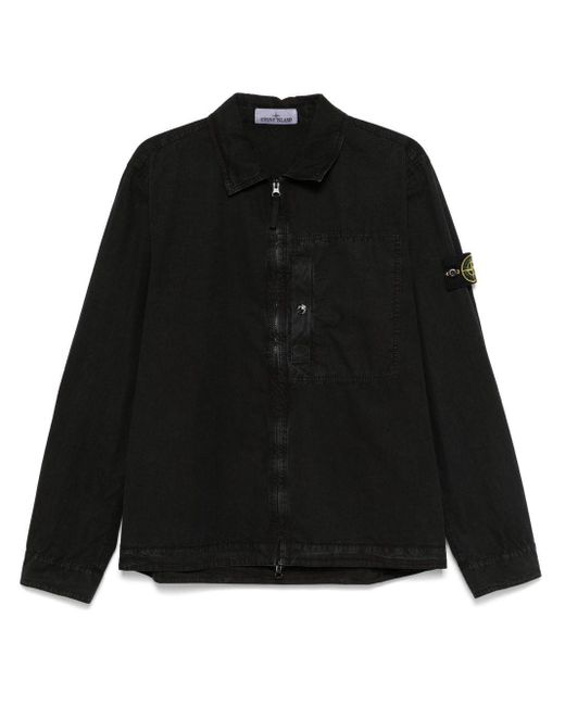 Stone Island Black Logo Cotton Overshirt for men