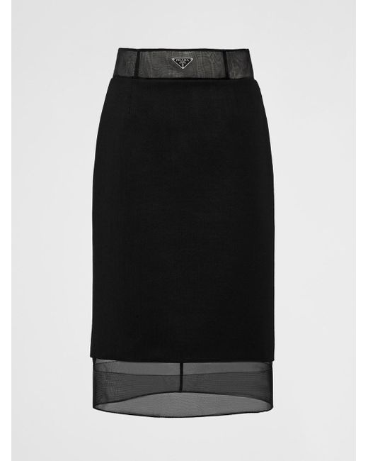 Prada Black Wool And Crinoline Midi-skirt