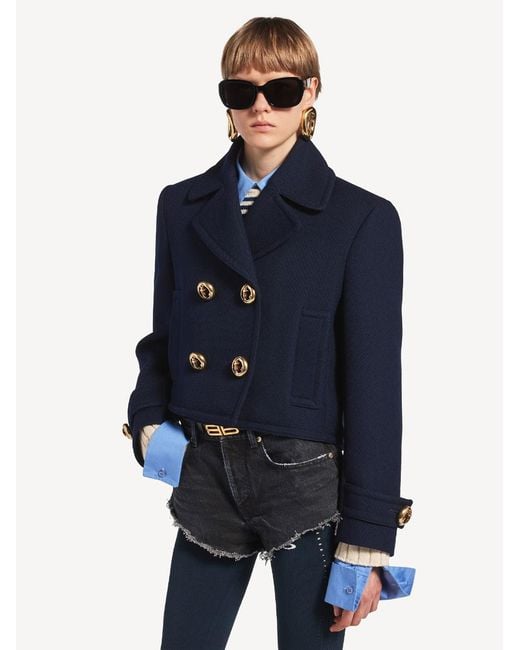 Balenciaga Blue Cropped Wool Caban