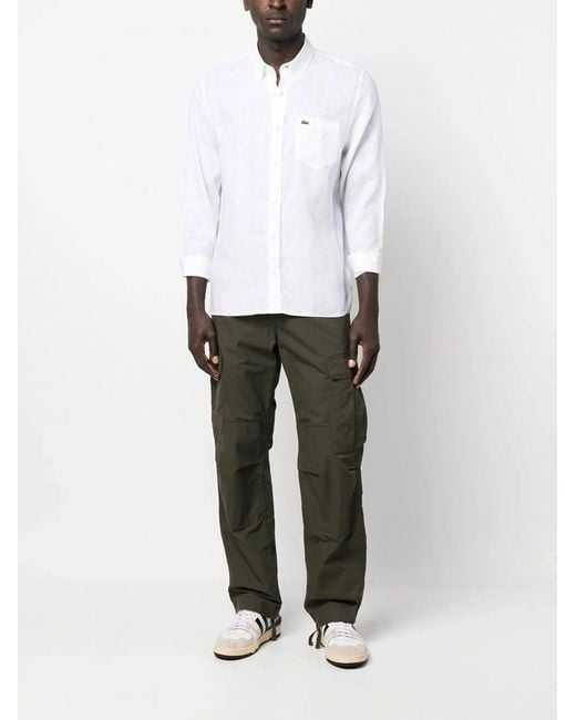 Lacoste White Logo-Embroidered Button-Down Shirt for men