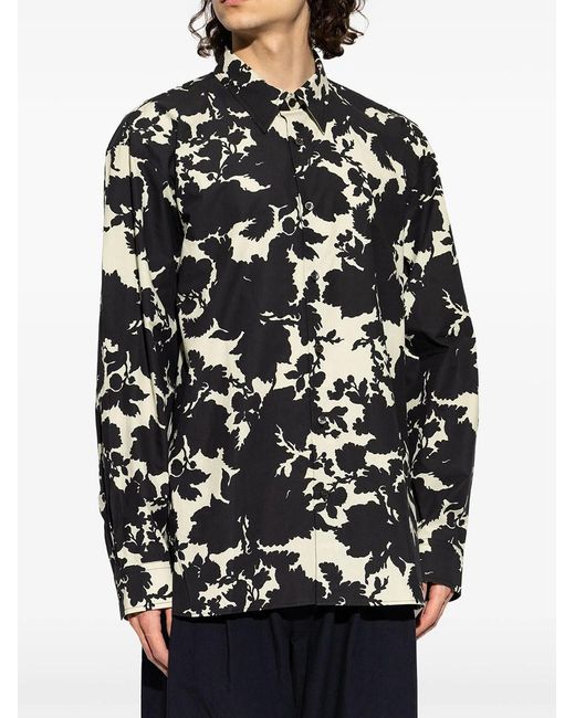 Dries Van Noten Black Croom Patterned Cotton Shirt for men
