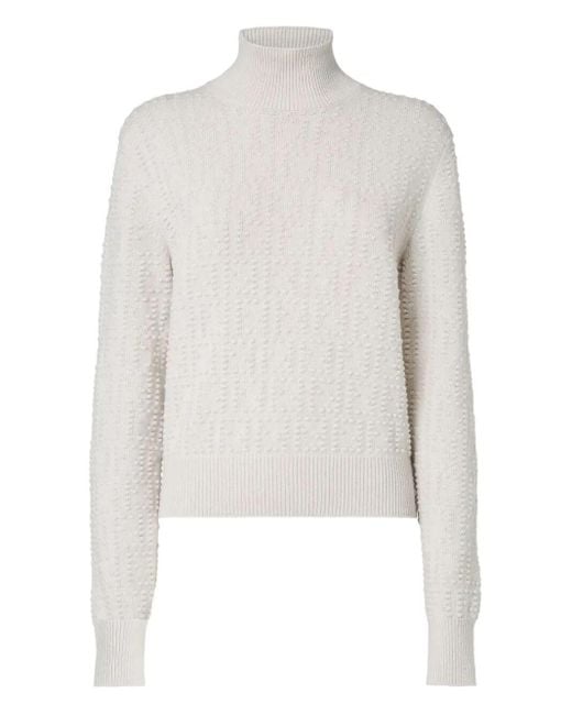 Fendi White High-Neck Wool And Cashmere Jumper With Ff Polka Dot Embroidery Clothing