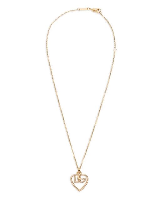Dolce & Gabbana White Logo-Pendant Crystal-Embellished Necklace