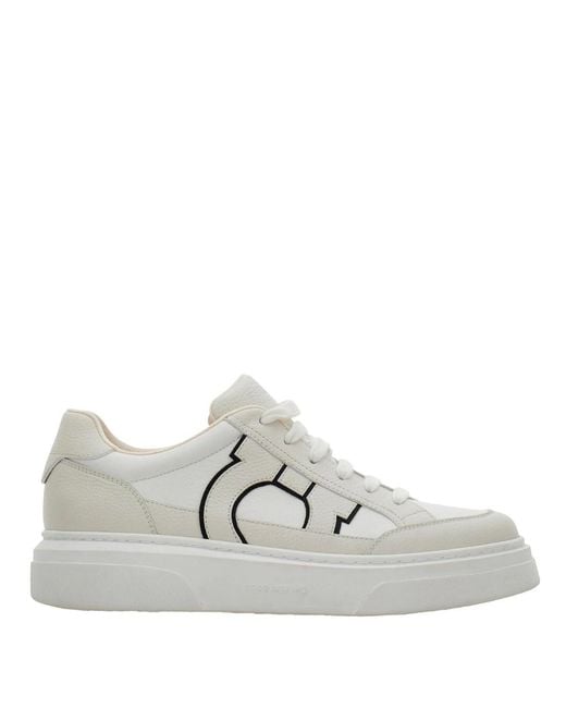 Ferragamo White Cassina Ganc2 Leather Sneakers Shoes for men