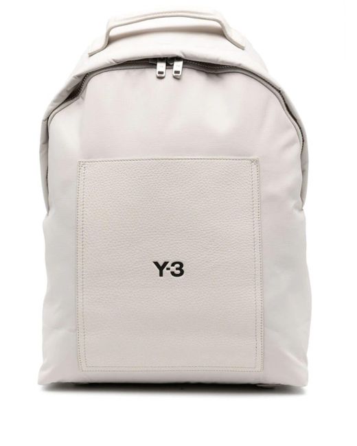 Y-3 Gray Lux Logo Print Backpack Bags for men