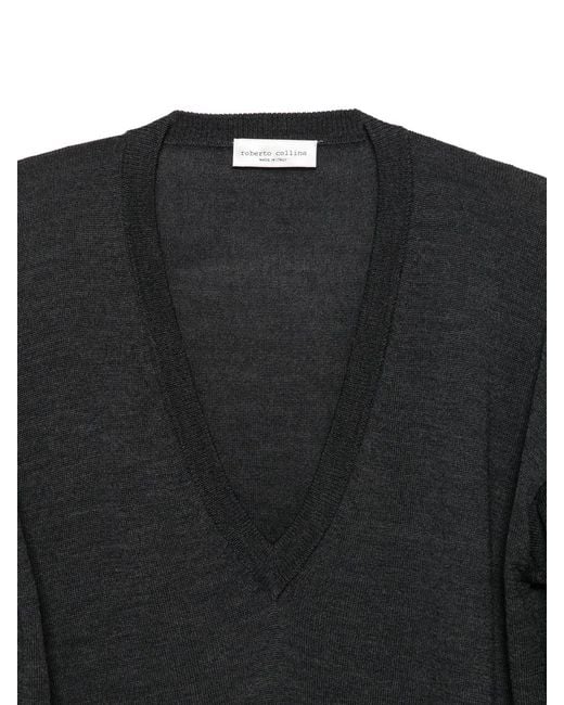 Roberto Collina Black Merino Wool V-Neck Pullover