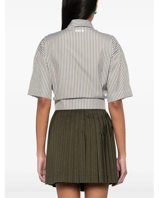 MSGM White Crop Shirt With Bow Clothing