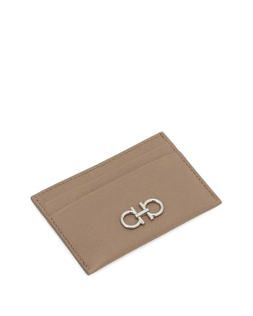 Ferragamo Brown Gancini Grained Leather Card Holder