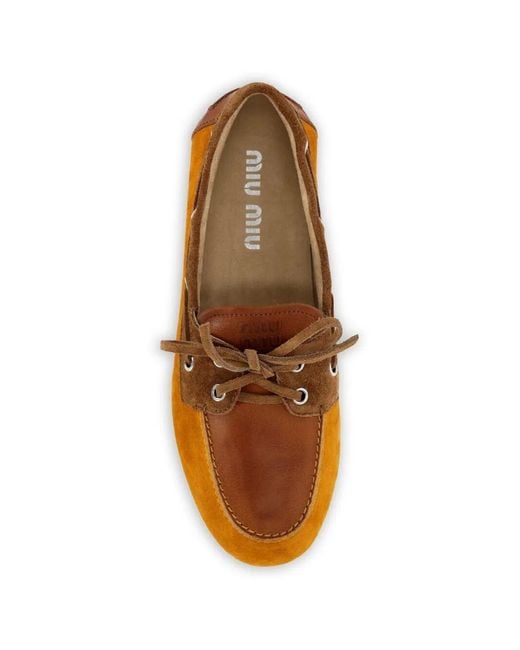 Miu Miu Brown Suede Loafers With Laces