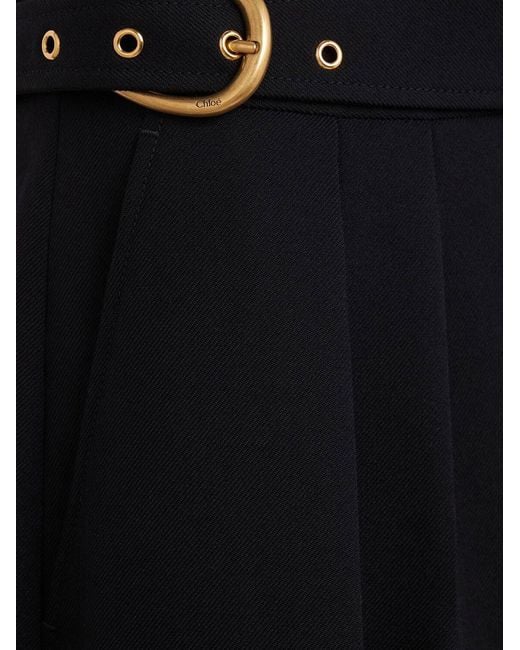 Chloé Blue Wool Bermuda With Double Buckle
