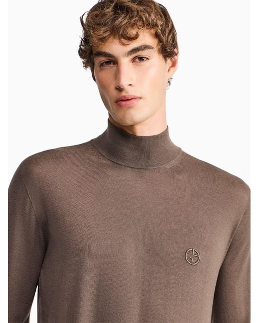 Giorgio Armani Brown Slim Sweater In Virgin Wool With Stockinette Stitch for men