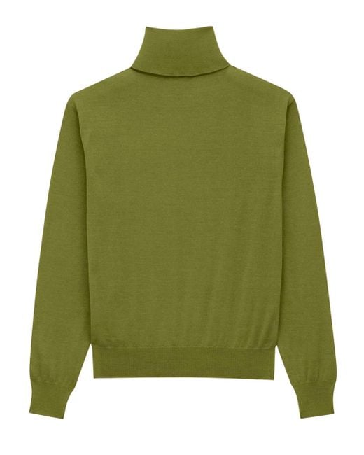 Saint Laurent Green Turtleneck Pullover In Cashmere, Wool And Silk