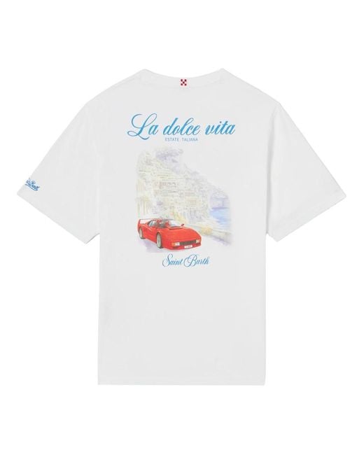 Mc2 Saint Barth White Portland T-Shirt With La Dolce Vita Illustration for men