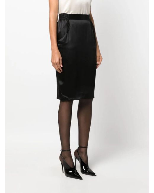 Saint Laurent Black Satin-finish Silk Pencil Skirt