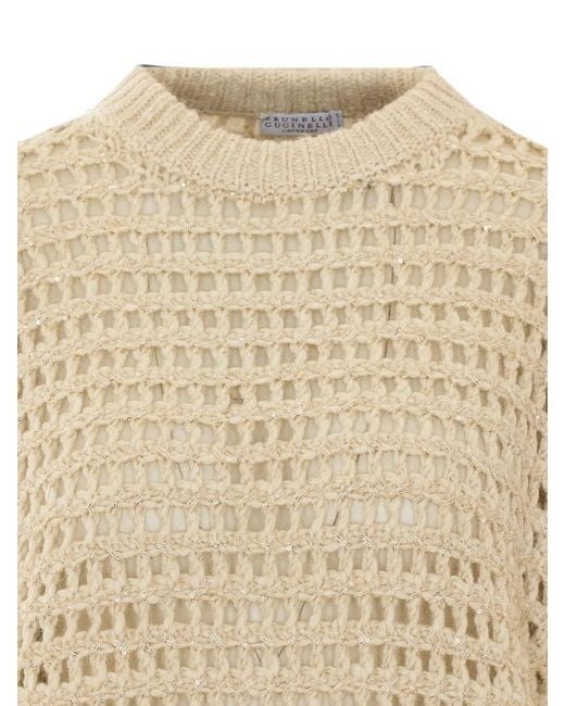 Brunello Cucinelli Natural Pullover With Mesh Knit