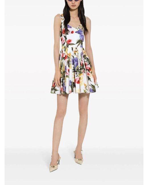Dolce & Gabbana White Garden Print Dress