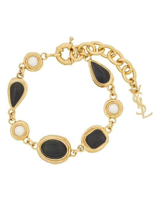 Saint Laurent Metallic Bracelet With Enamel, Resin And Metal Cabochon