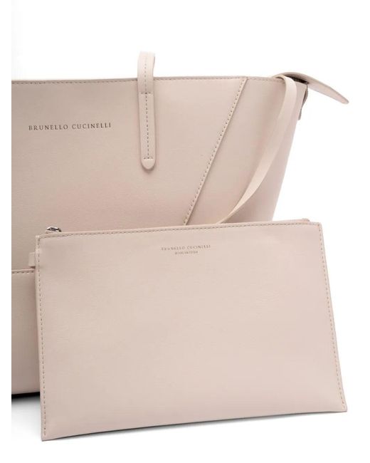 Brunello Cucinelli Natural Leather Tote Bag With Pouch