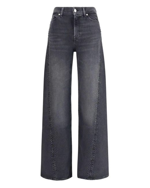 7 For All Mankind Blue Embellished Twisted Lotta Wide Leg Jeans