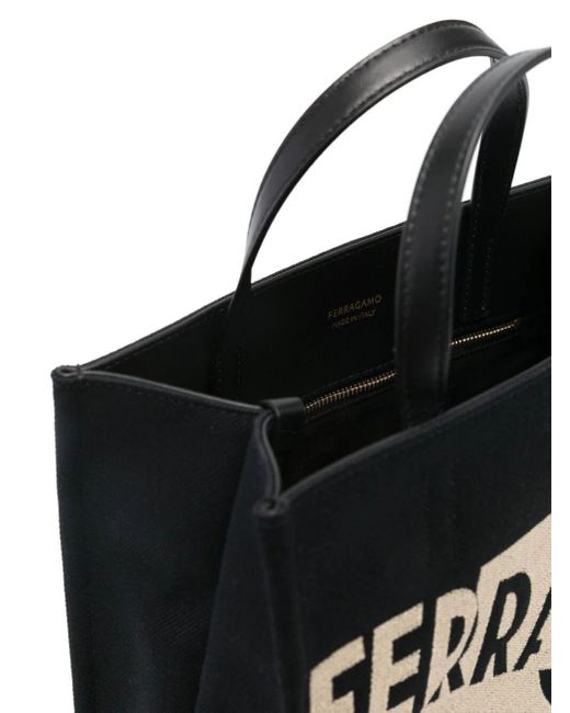 Ferragamo Black Small Venna-Jacquard Tote Bag