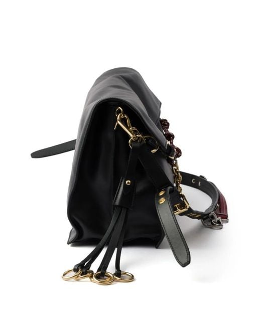 Prada Black Soft Sound Large Leather Shoulder Bag