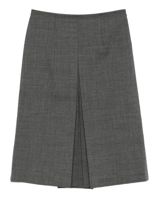 Prada Gray Midi Wool Pleated Skirt