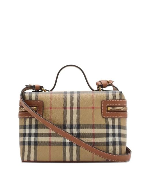 Burberry Brown Vanity Check Bag With Removable Strap
