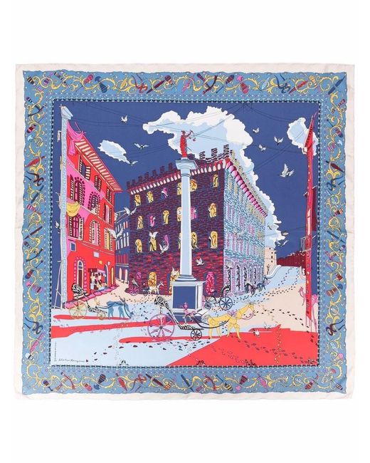 Ferragamo Blue Palazzo Spini Feroni Print Silk Foulard Accessories