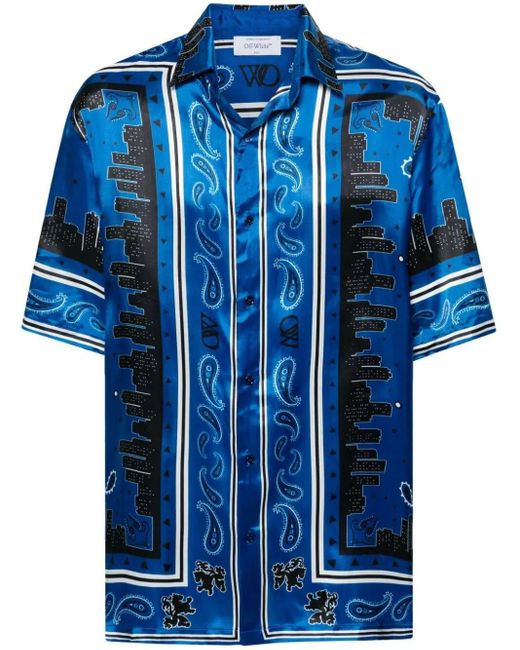 Off-White c/o Virgil Abloh Blue Bandana-Print Satin Shirt for men