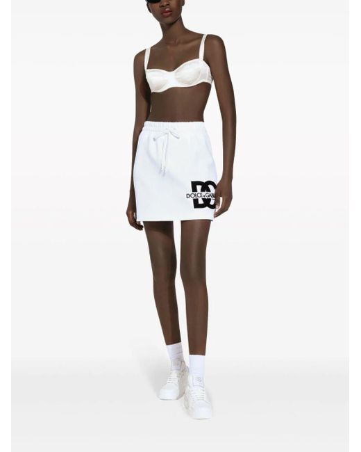Dolce & Gabbana White Jersey Miniskirt With Dg Logo Patch