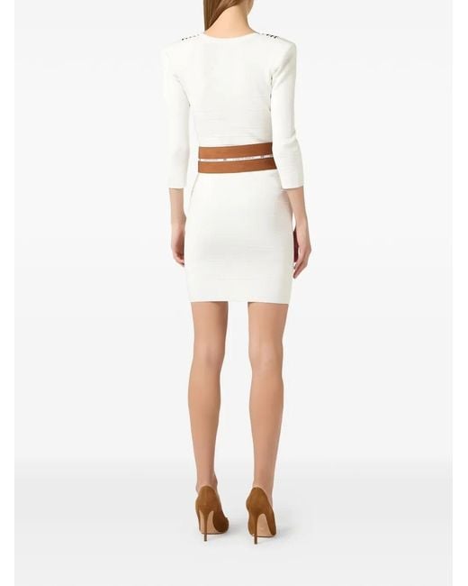 Elisabetta Franchi White Knit Fabric Dress With Striped Bands