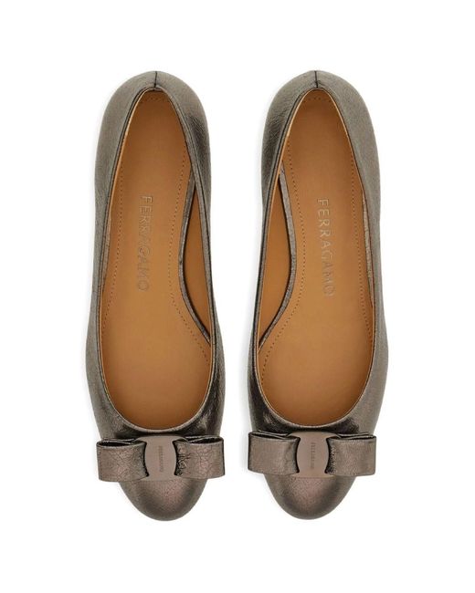 Ferragamo Brown Varina Crackled Laminated Metallic Leather Ballet Flat