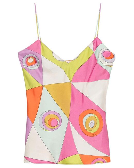 Emilio Pucci Pink Occhi Print Silk Top