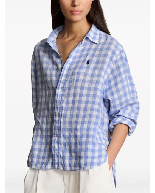 Polo Ralph Lauren Blue Gingham-print Linen Shirt