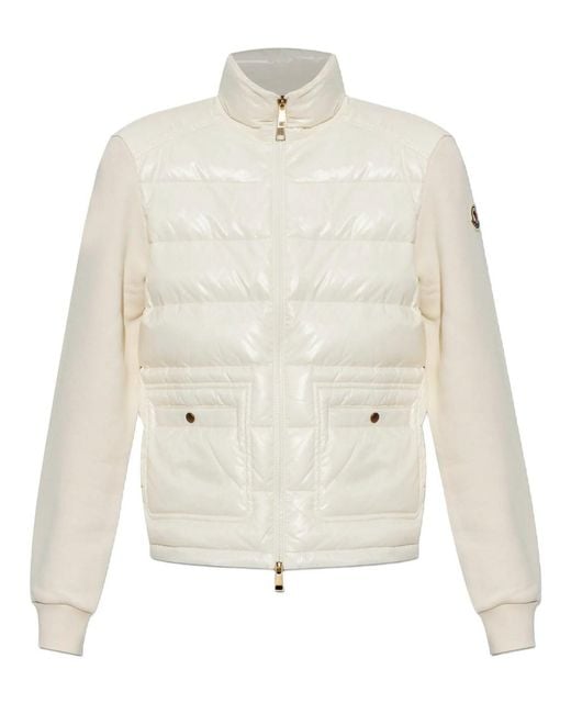 Moncler White Cotton Zip Hoodie With Nylon Front