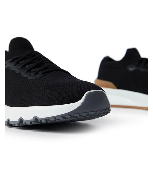 Brunello Cucinelli Black Runners In Cotton And Semi-shiny Calf Leather for men