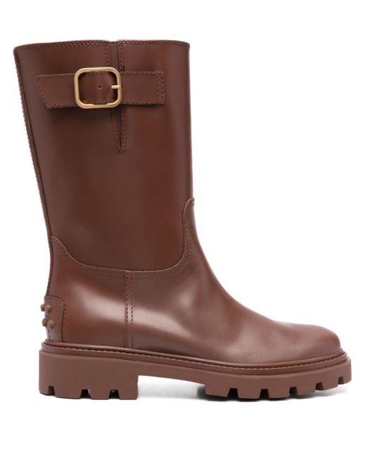 Tod's Brown Buckle-detail Leather Boots