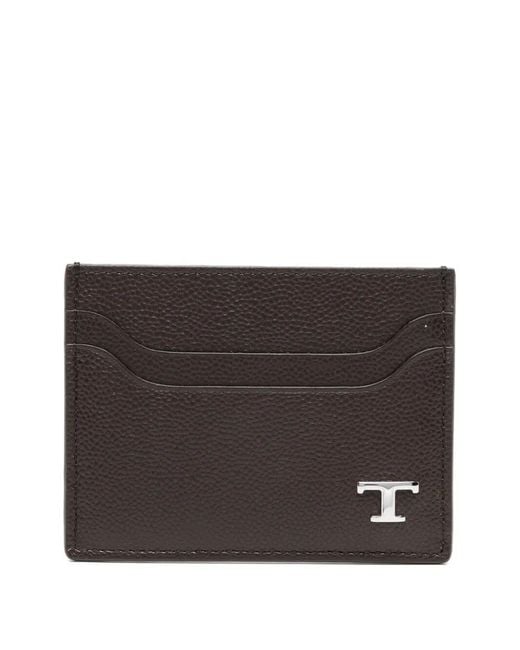 Tod's Brown Grained Leather Cardholder With Metal T Timeless Logo for men
