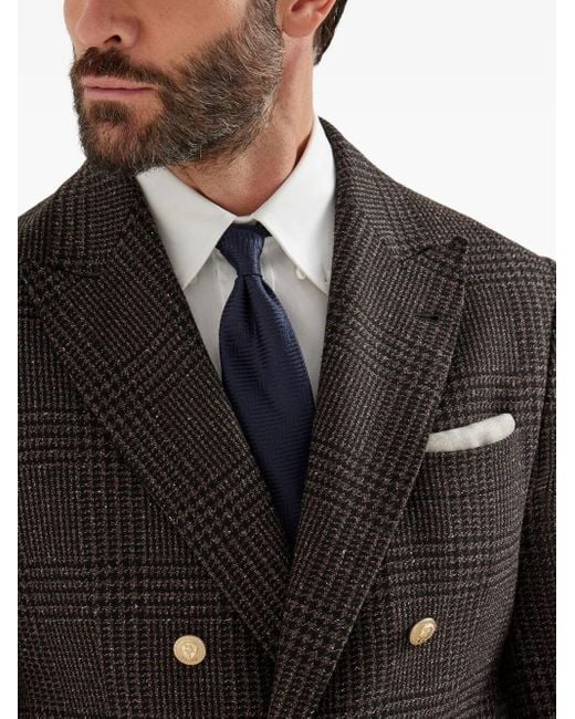 Brunello Cucinelli Black Wool-Alpaca-Silk Prince-Of-Wales Blazer for men