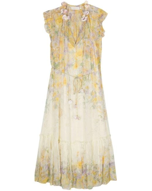 Zimmermann Yellow Harmony Flared Dress With Citrus Garden Print