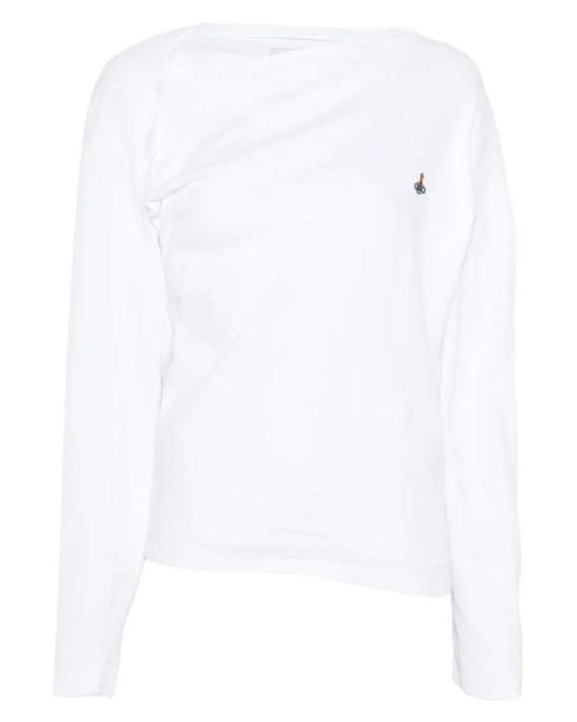 Vivienne Westwood White Ls Hebo Asymmetric Neck Top