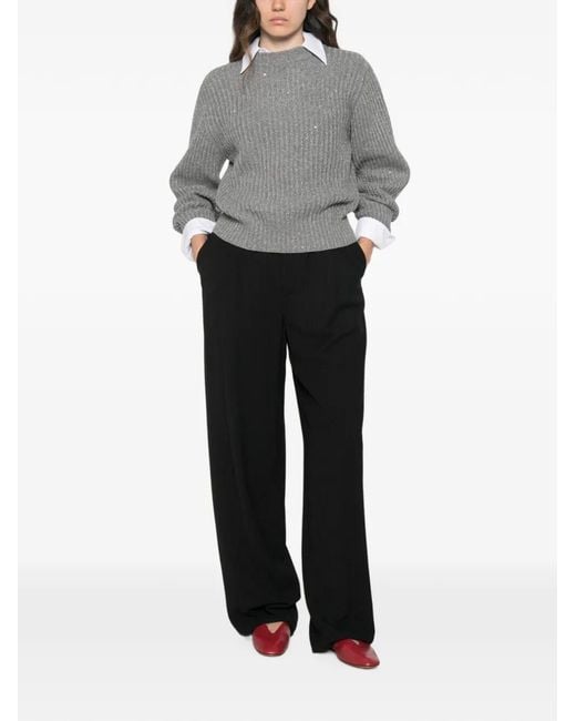 Brunello Cucinelli Gray Sweater Sparkling & Dazzling In Cashmere And Wool R