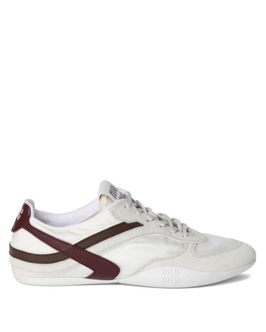 Miu Miu White Miumiu Gymnasium Technical Fabric And Suede Sneakers