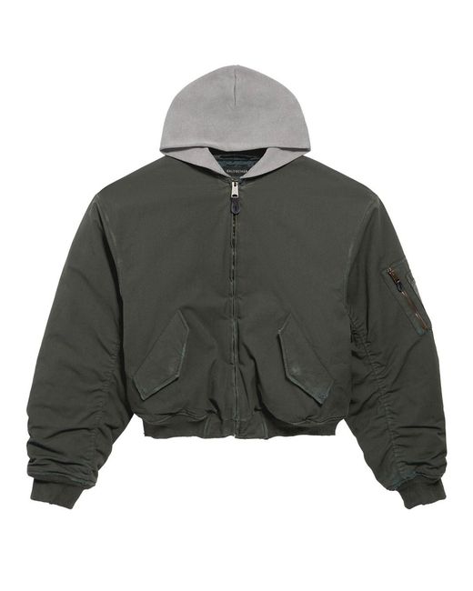 Balenciaga Gray Hooded Standard Canvas Bomber Jacket for men