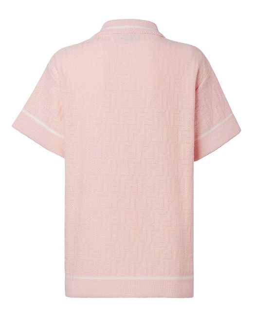 Fendi Pink Ff Crochet Polo Shirt