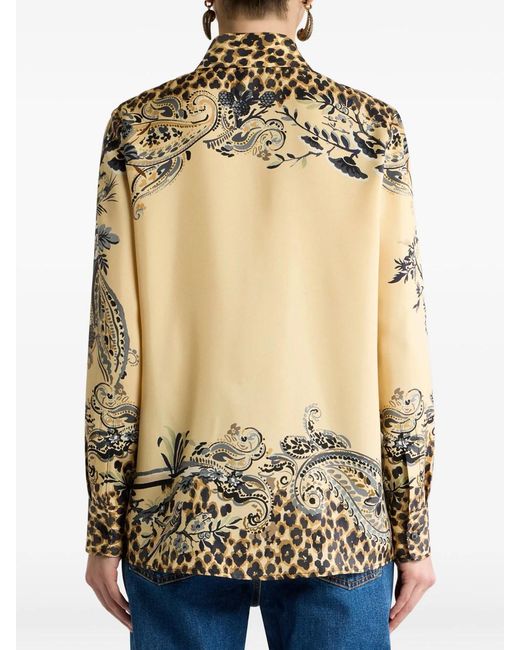 Etro Multicolor Silk Shirt With Placed Leopard Print