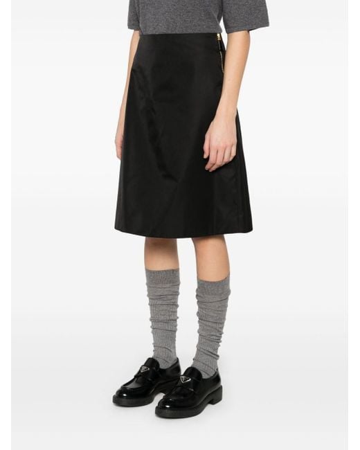 Prada Black A-Line Nylon Midi Skirt