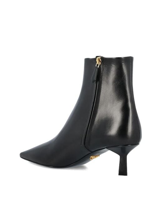 Prada Black Leather Pointed Ankle Boots